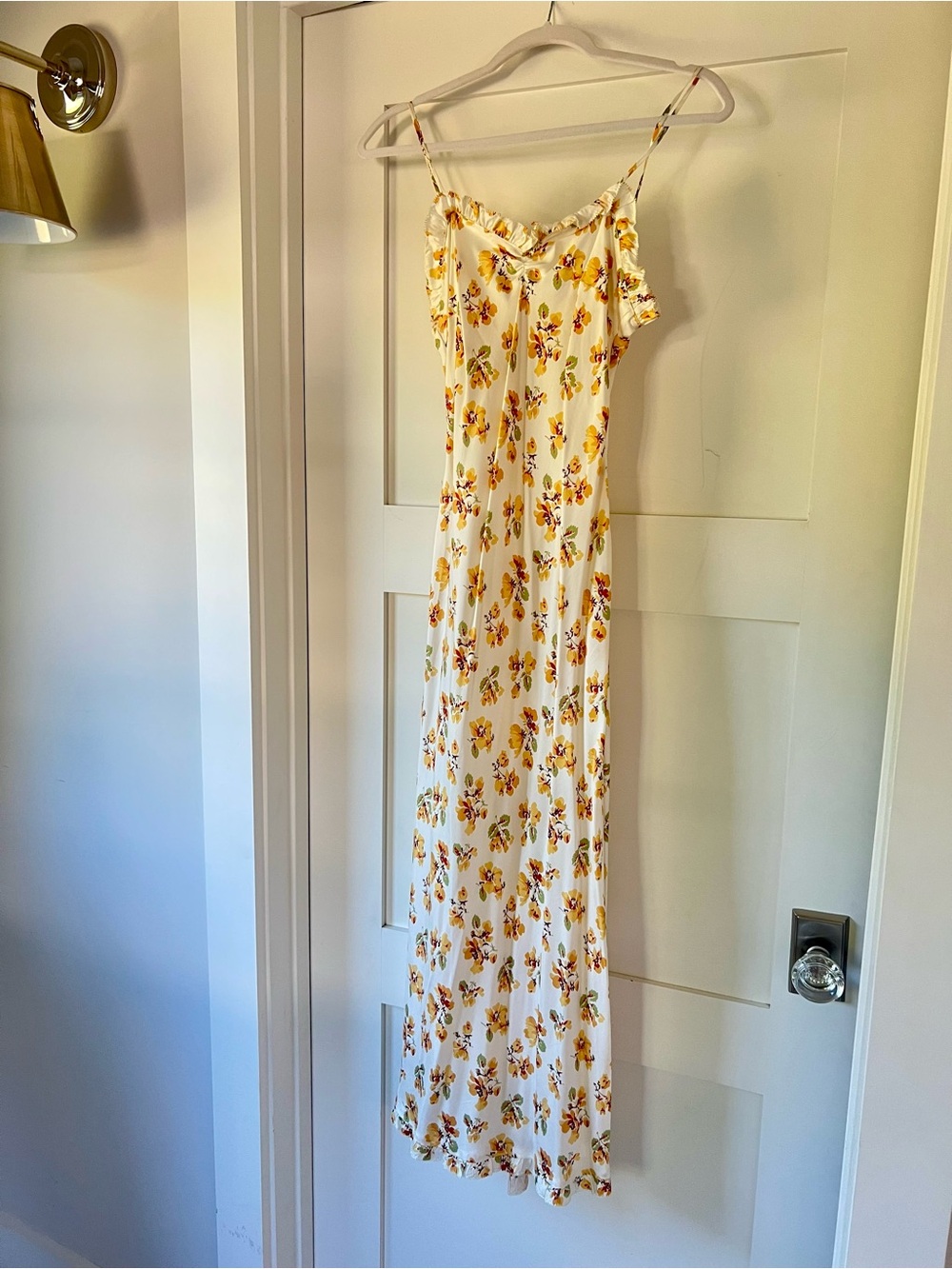 Doen Cream Floral Midi Dress with Yellow and Green Accents